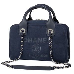 CHANEL Deauville Line 2WAY Canvas Bowling Bag Navy